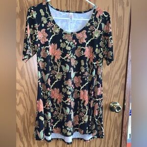 LuLaRoe Mini Dress with Floral Pattern - Black and Coral